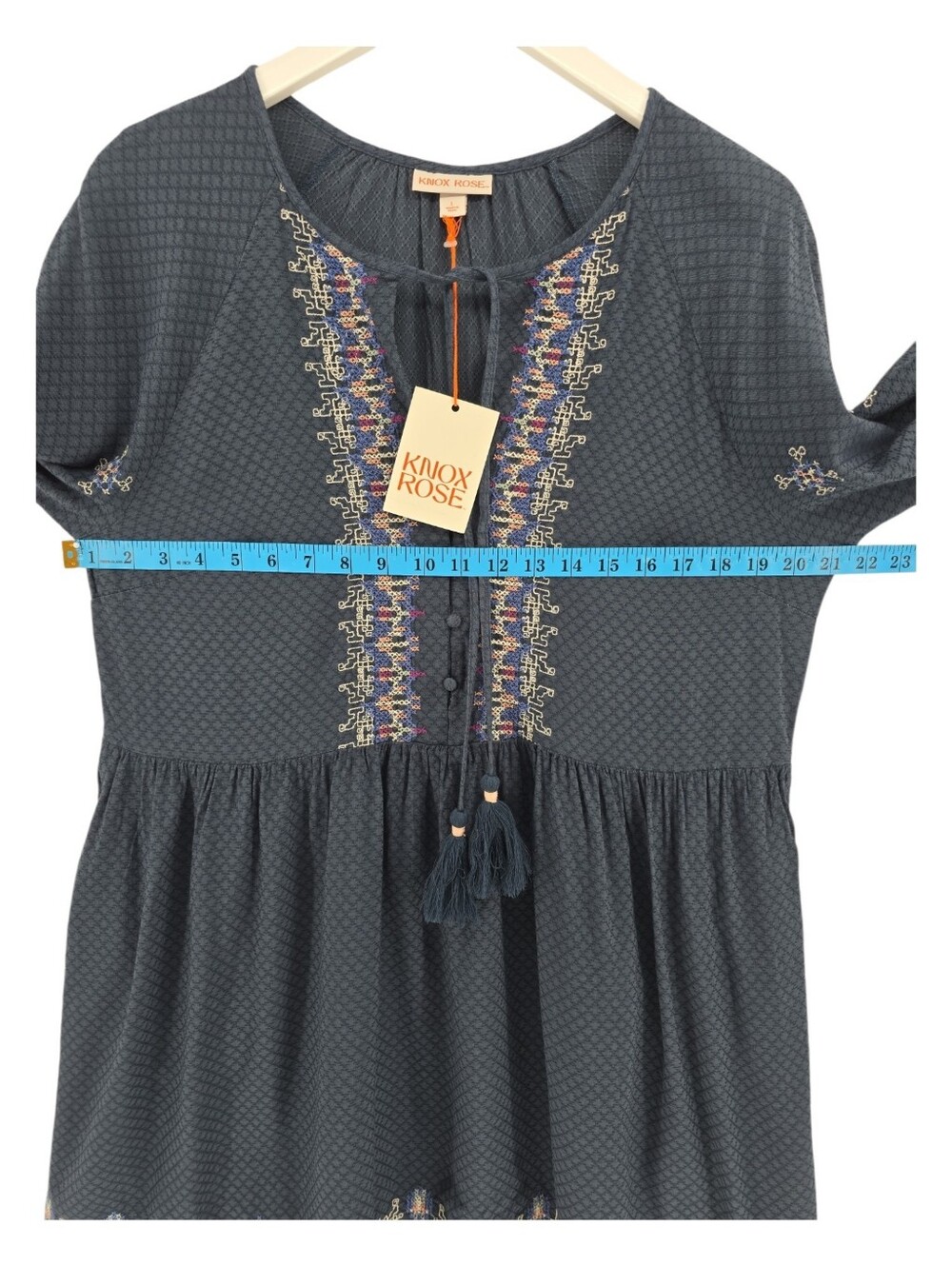 Knox Rose Balloon Sleeve Embroidered Dress in Navy Size Large Long Sleeves - Picture 7 of 12
